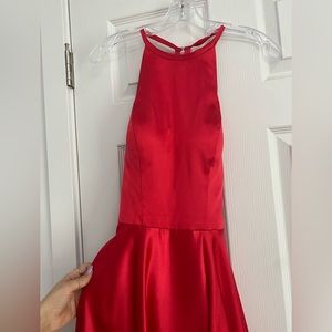 NOX full length gown, high neck, lace up back, pockets, red dress, size small